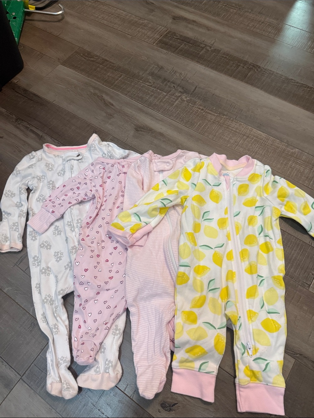 cloud island Pink & Yellow Lemon Print Baby Footed One-Piece